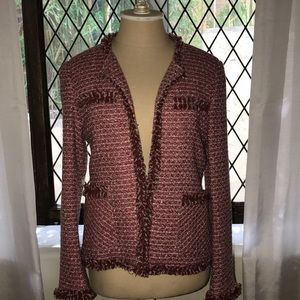 handmade pink framed fringe tweed jacket
